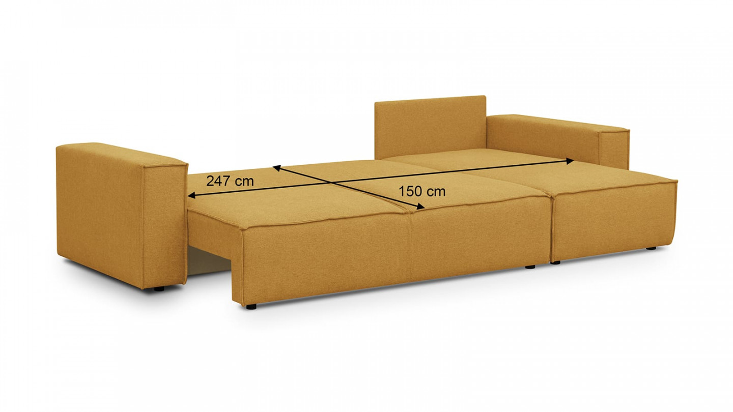 Canapé d'angle 5 places convertible réversible avec coffre de rangement en tissu jaune moutarde - Harper New