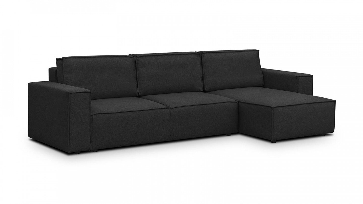 Canapé d'angle 5 places convertible réversible avec coffre de rangement en tissu noir - Harper New