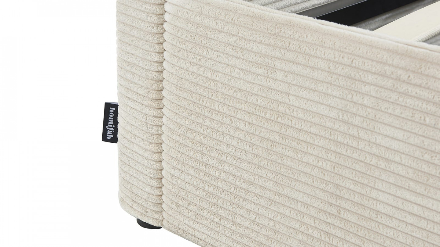  Lit coffre 140x190 en velours côtelé beige avec tête de lit et sommier à lattes - Tina