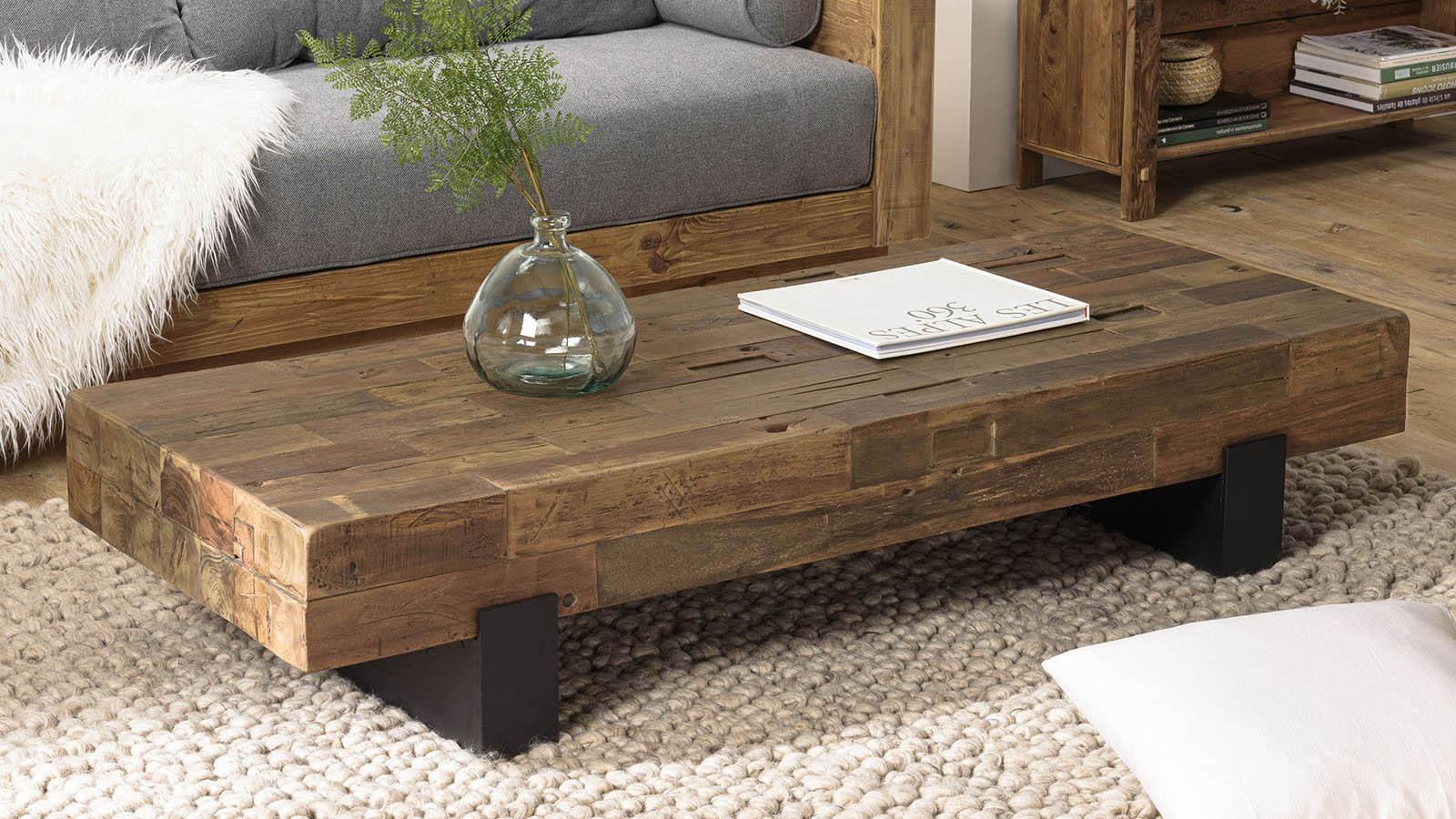 Table basse poutres bois massif MATHIS