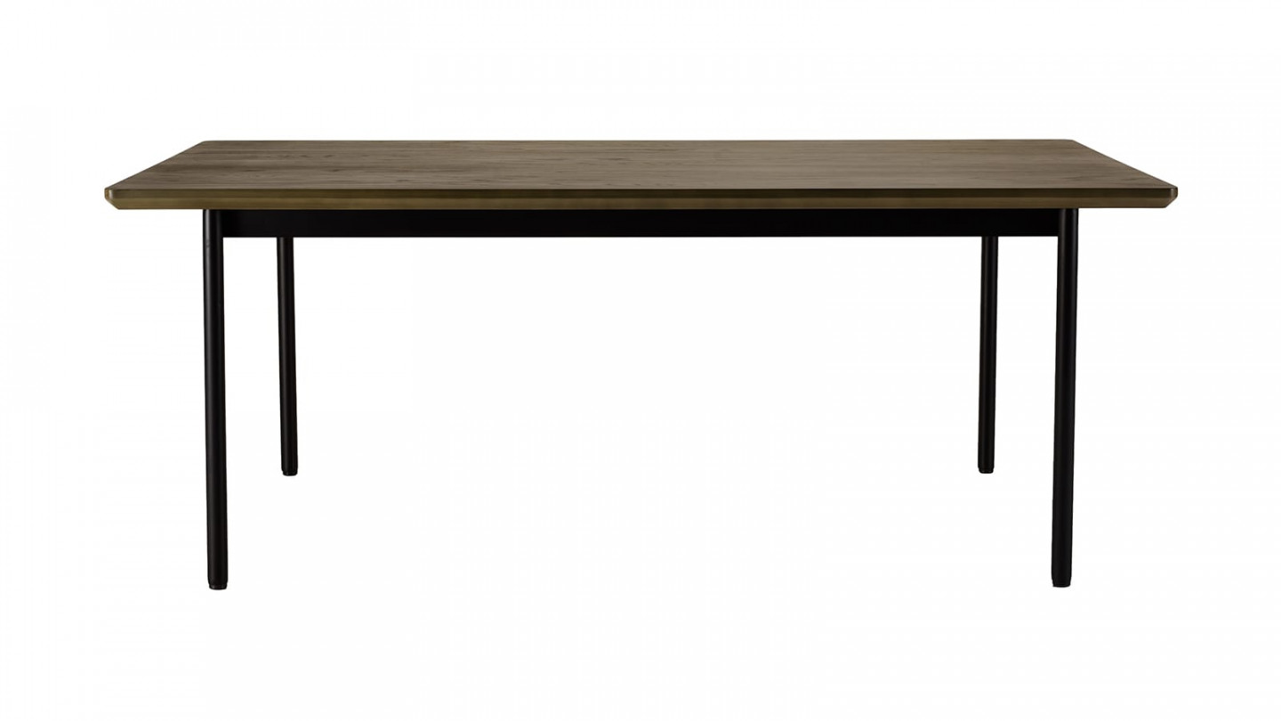 Table à manger rectang. marron foncé 200x100cm pieds métal noir ALMA