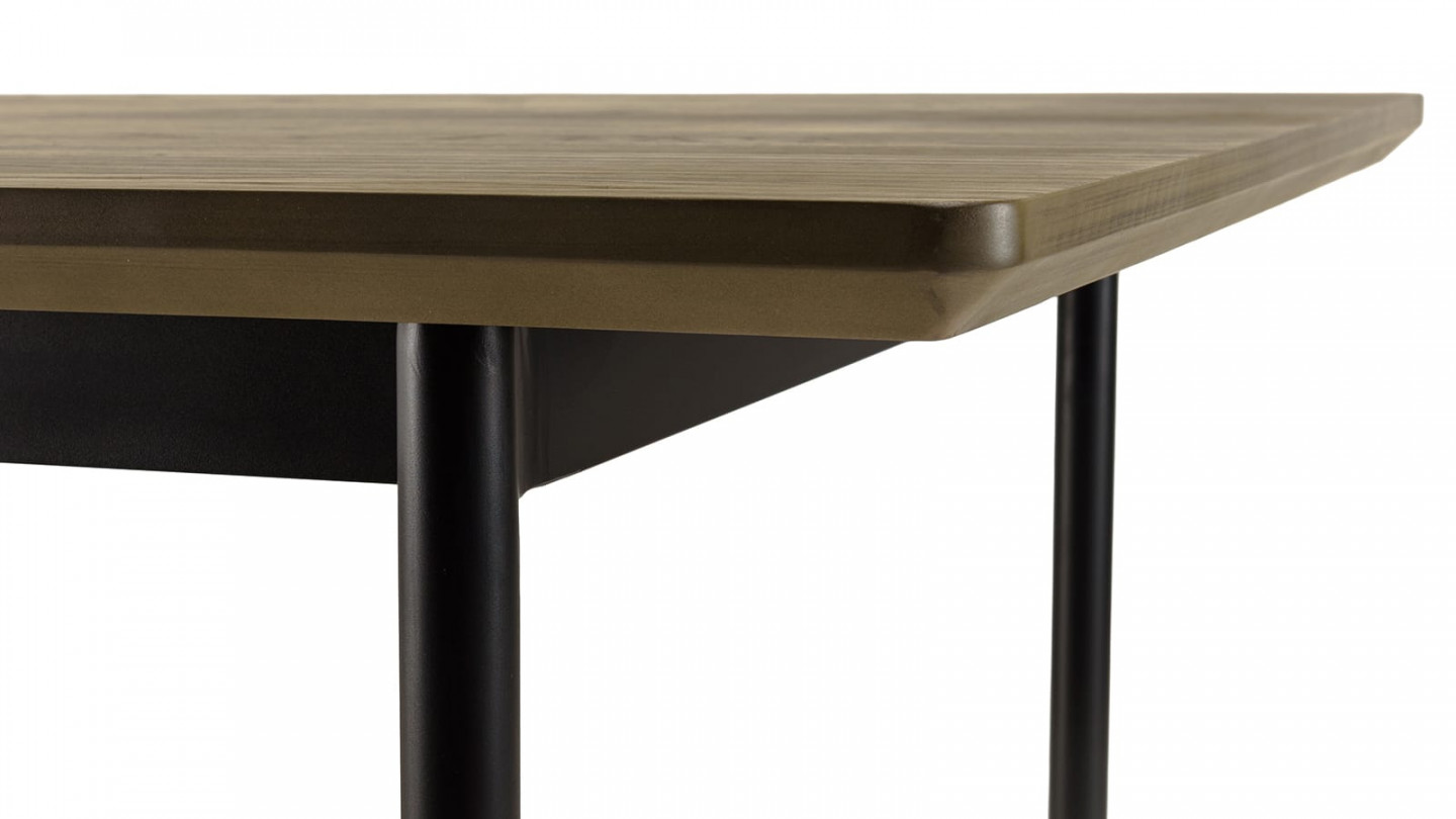 Table à manger rectang. marron foncé 200x100cm pieds métal noir ALMA