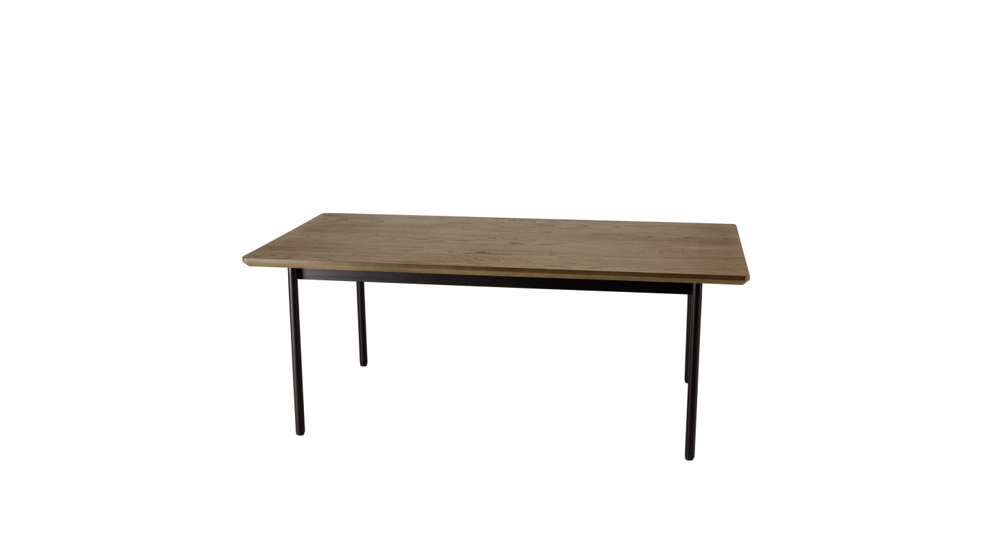 Table à manger rectang. marron foncé 200x100cm pieds métal noir ALMA