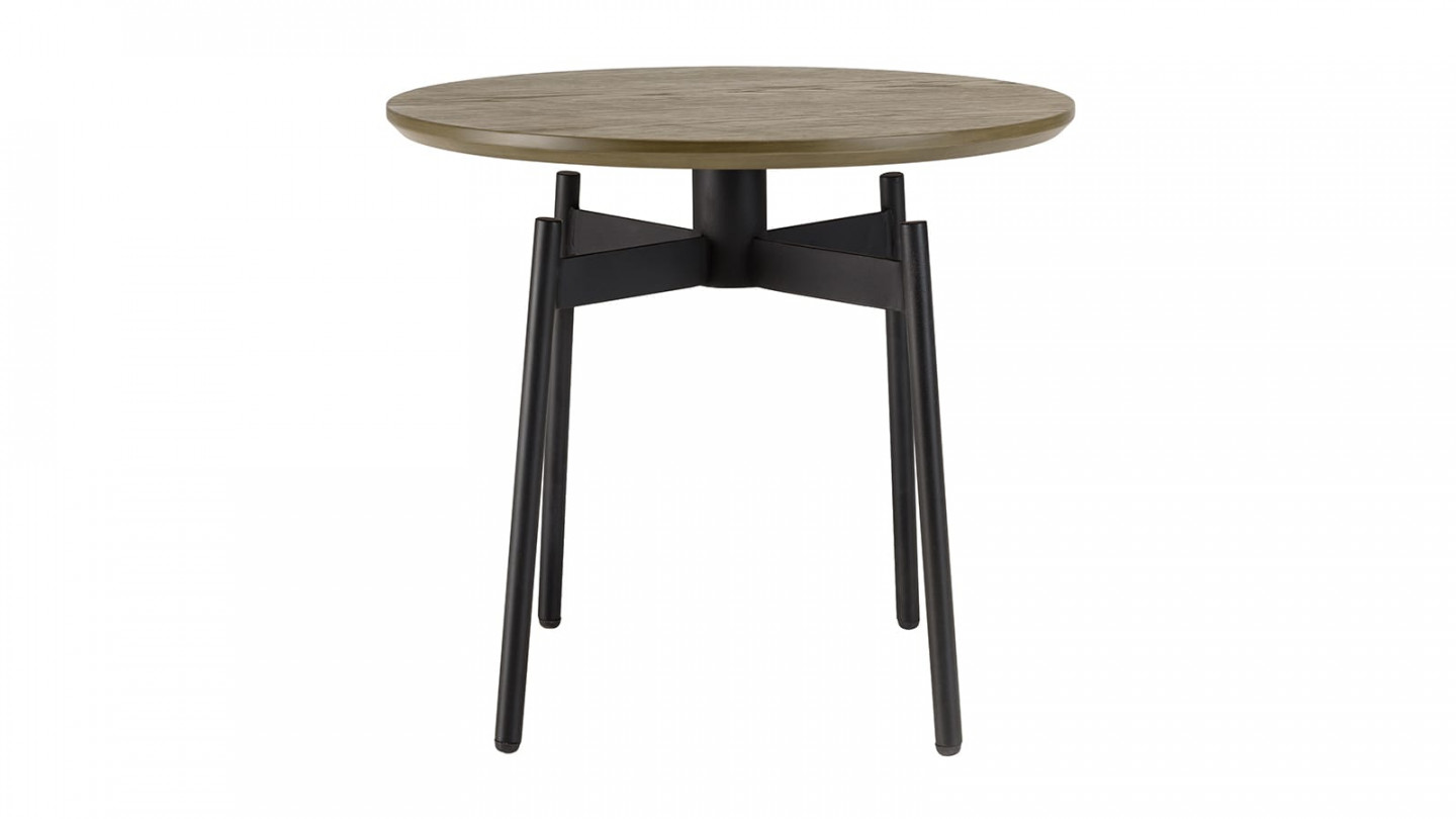 Table d’appoint ronde marron foncé 55x55cm pieds métal noir ALMA