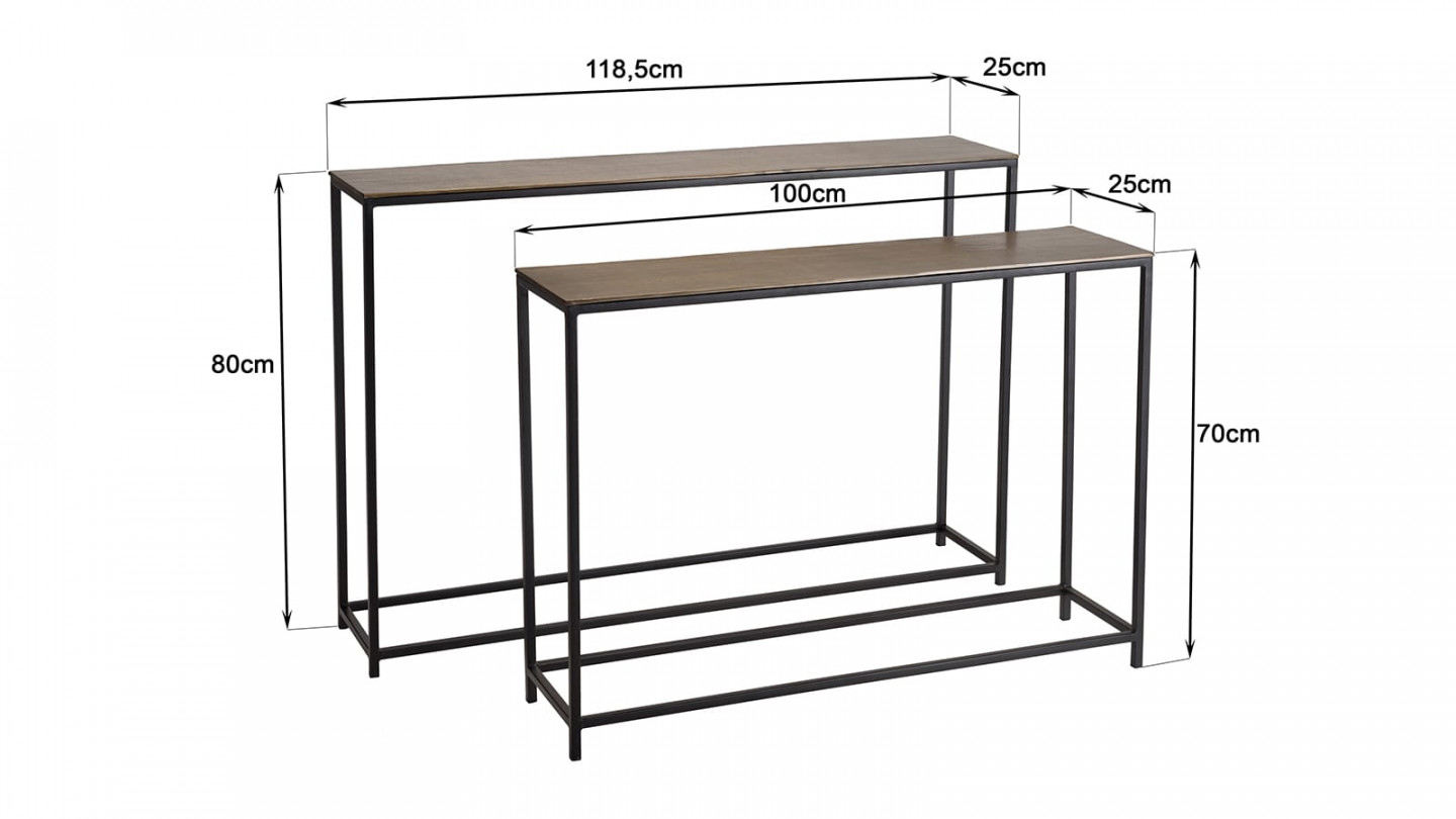 Set de 2 consoles gigognes aluminium doré et noir pieds métal JOHAN