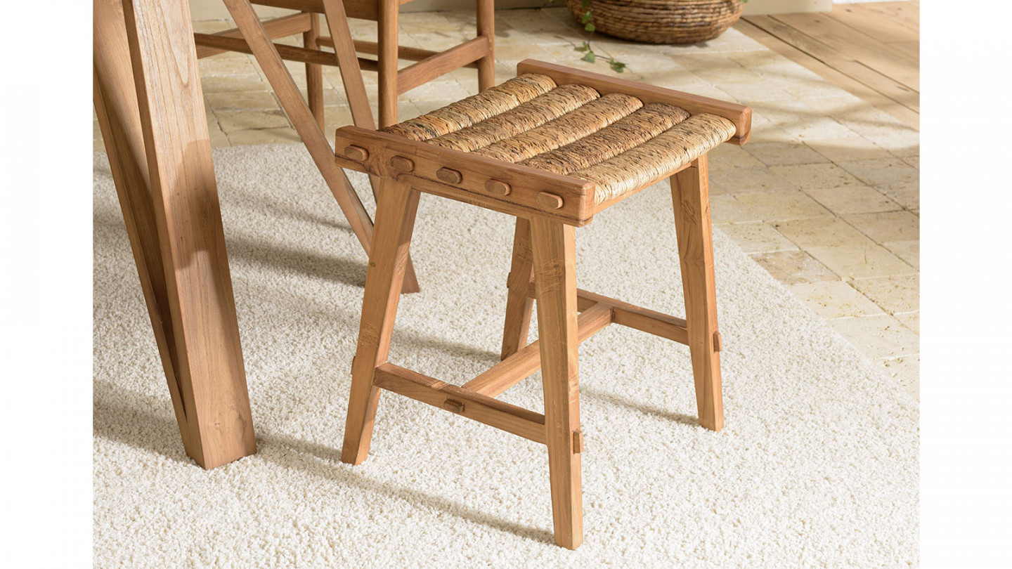 Tabouret assise en tissage d'abaca naturel SIXTINE