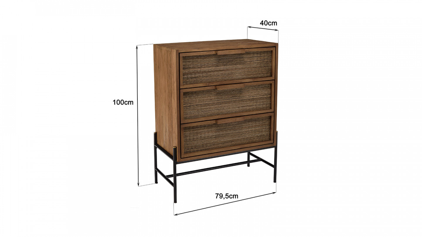 Commode 3 tiroirs en bois de teck recyclé SIXTINE