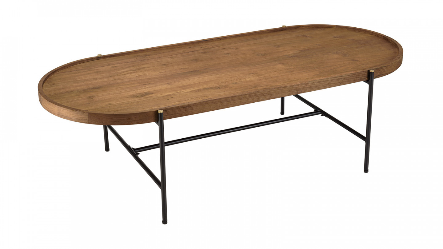 Table basse ovale 140x63cm plateau en bois de teck recyclé SIXTINE