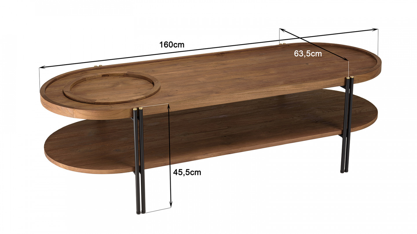 Table basse ovale 2 niveaux plateau amovible SIXTINE