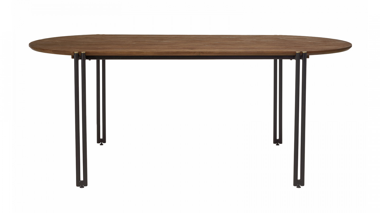 Table à manger ovale 200x105cm plateau bois de teck recyclé SIXTINE