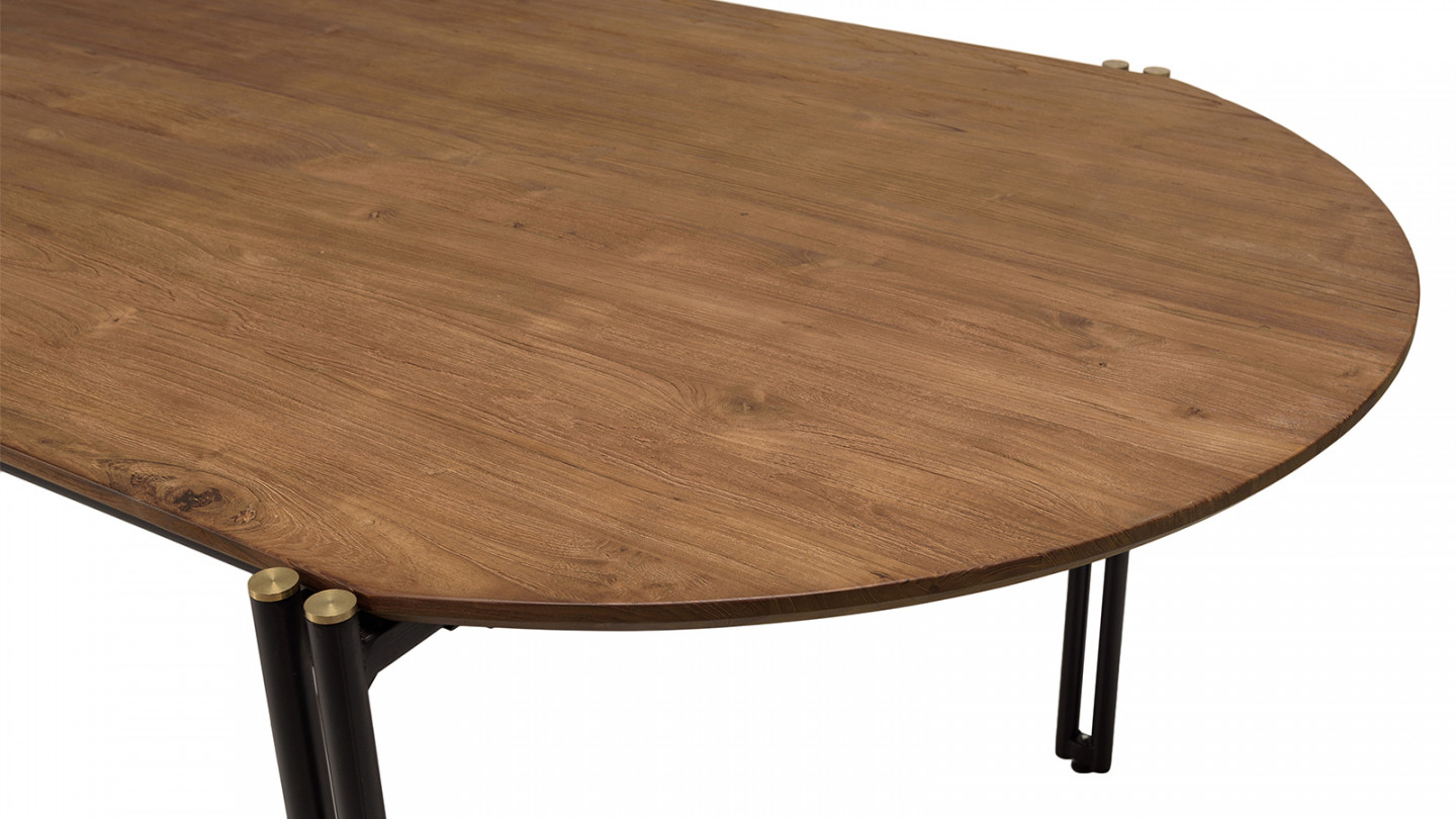 Table à manger ovale 200x105cm plateau bois de teck recyclé SIXTINE