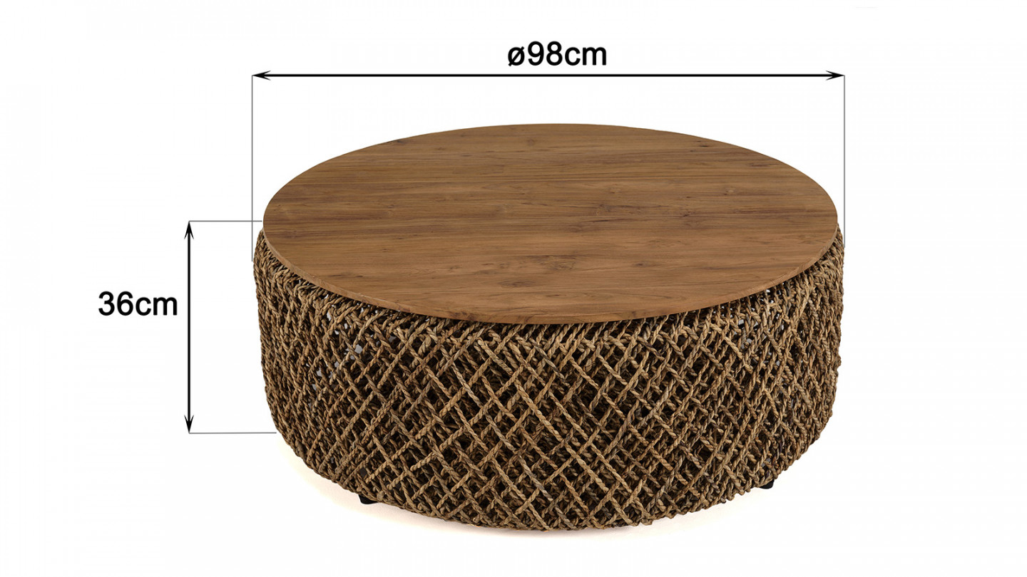 Table basse ronde 100x100cm en tissage de fibre de cocotier SIXTINE