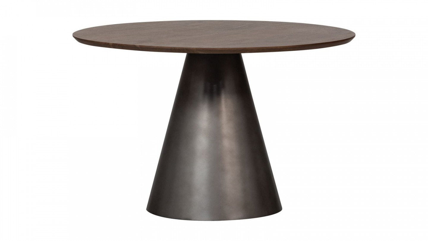 Table à manger ronde en métal et manguier noir 120cm - Maggie