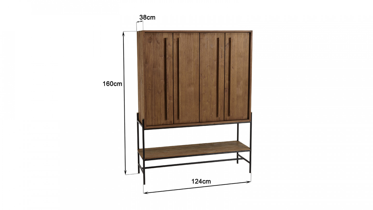 Buffet haut 4 portes 1 niche en teck recyclé - Sixtine