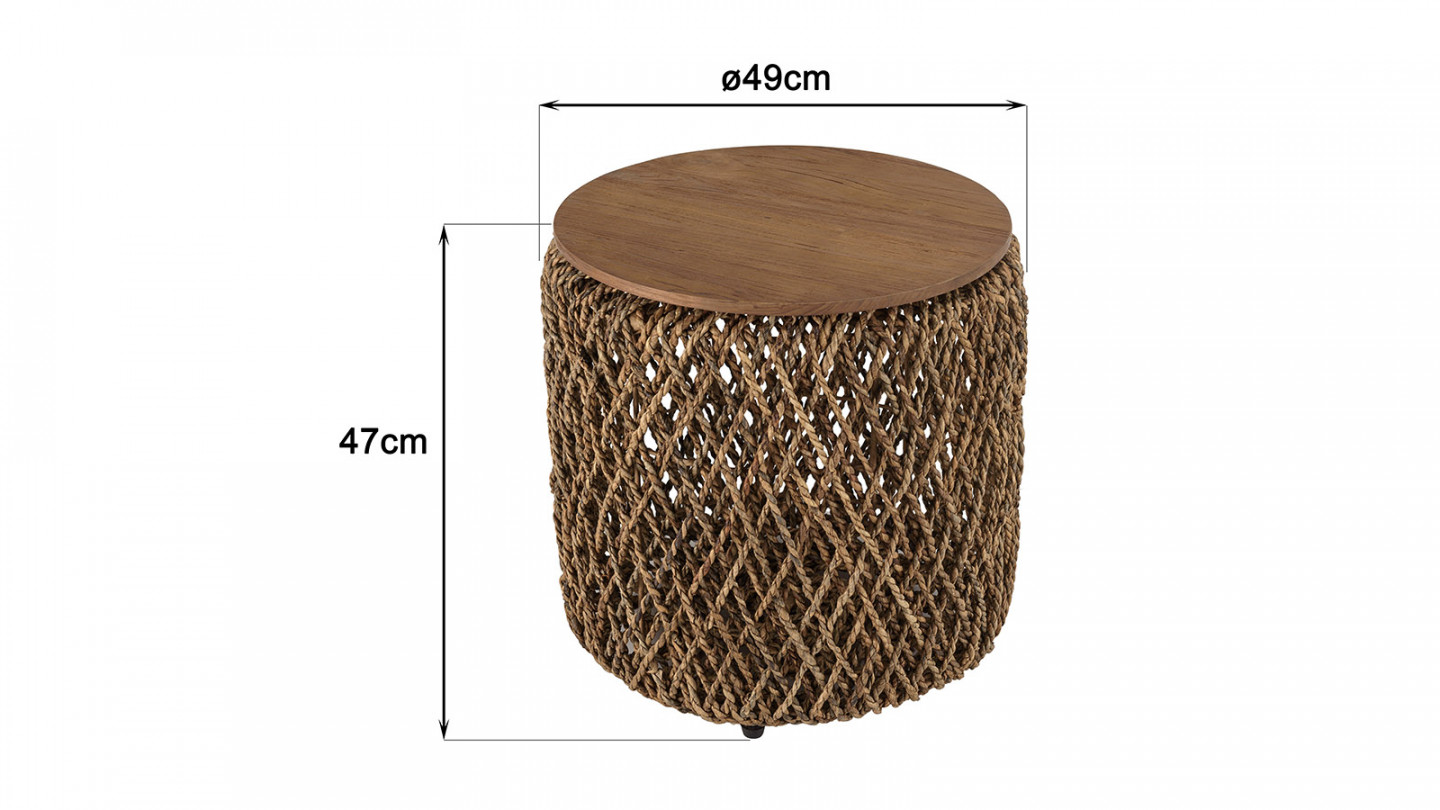 Table d'appoint ronde 50x50cm en tissage de fibre de cocotier - Sixtine