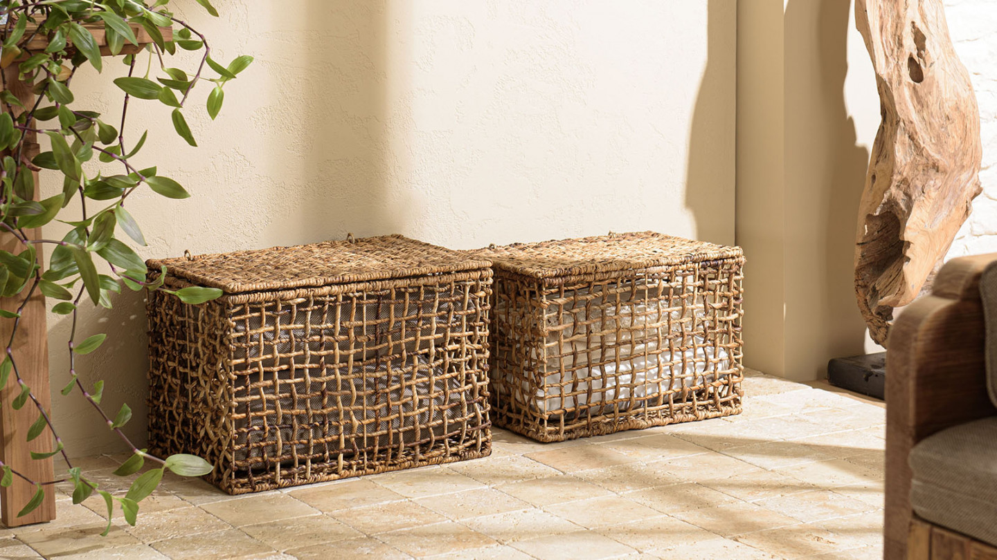 Set de 2 paniers de rangement en tissage naturel ajouré - Sixtine