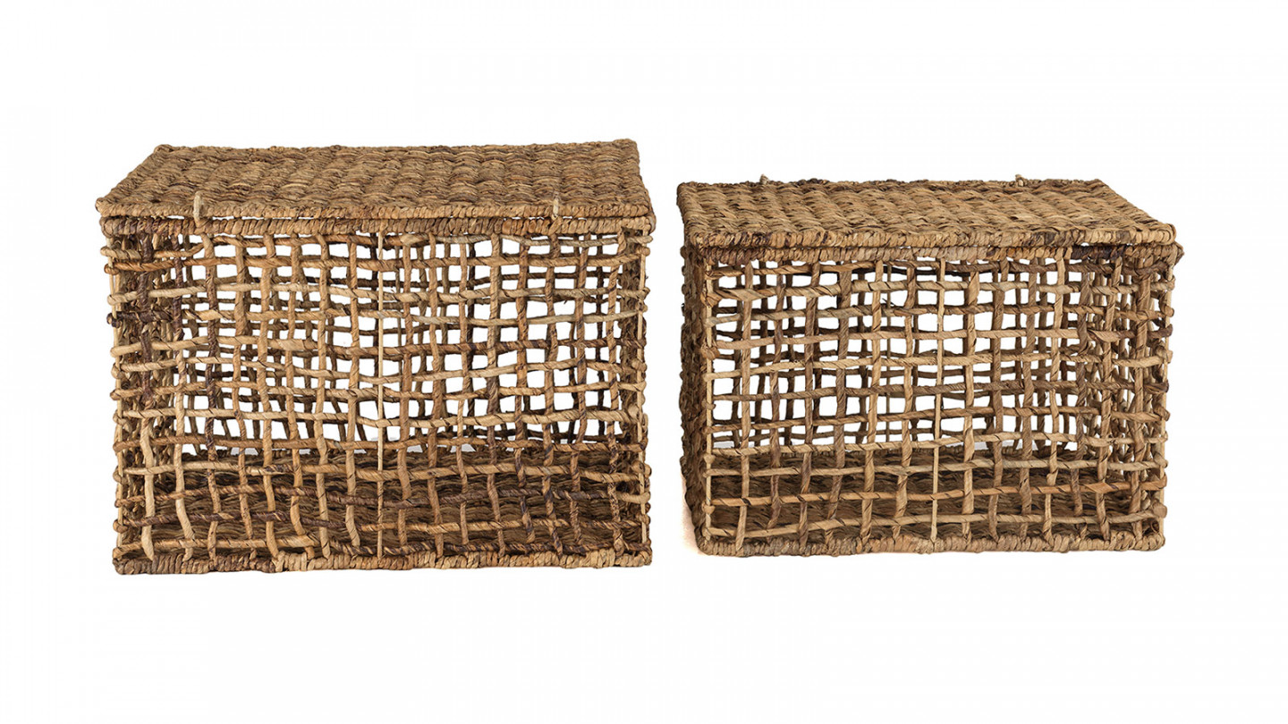 Set de 2 paniers de rangement en tissage naturel ajouré - Sixtine