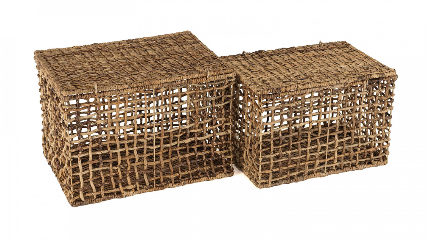 Set de 2 paniers de rangement en tissage naturel ajouré - Sixtine