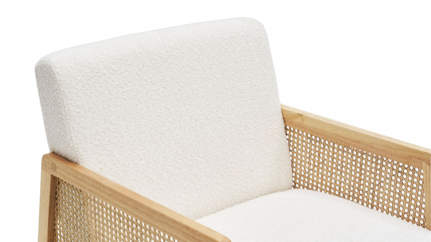Fauteuil rotin et tissu bouclé écru - Mani Fauteuil rotin et tissu bouclé écru - Mani