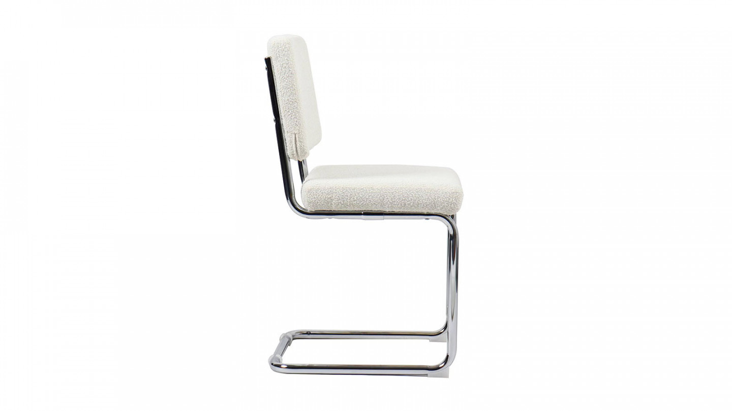 Lot de 2 chaises en tissu bouclé écru et métal chromé - Dulce