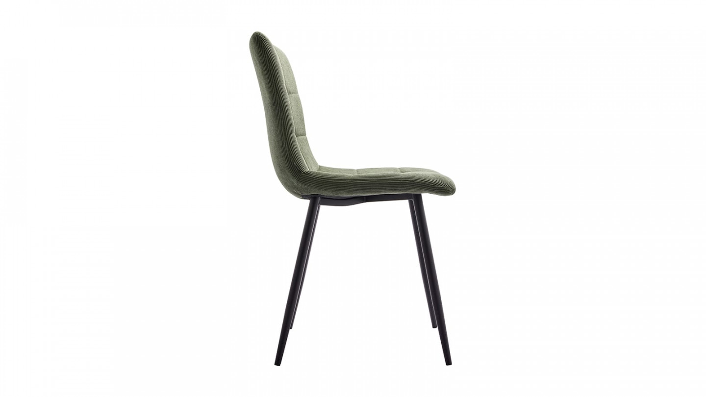 Lot de 2 chaises en velours côtelé vert, piètement noir - Iggy