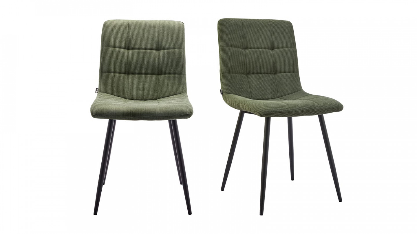 Lot de 2 chaises en velours côtelé vert, piètement noir - Iggy