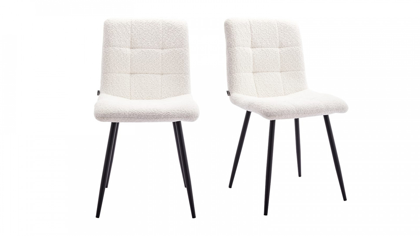 Lot de 2 chaises en tissu bouclette beige, piètement noir - Iggy