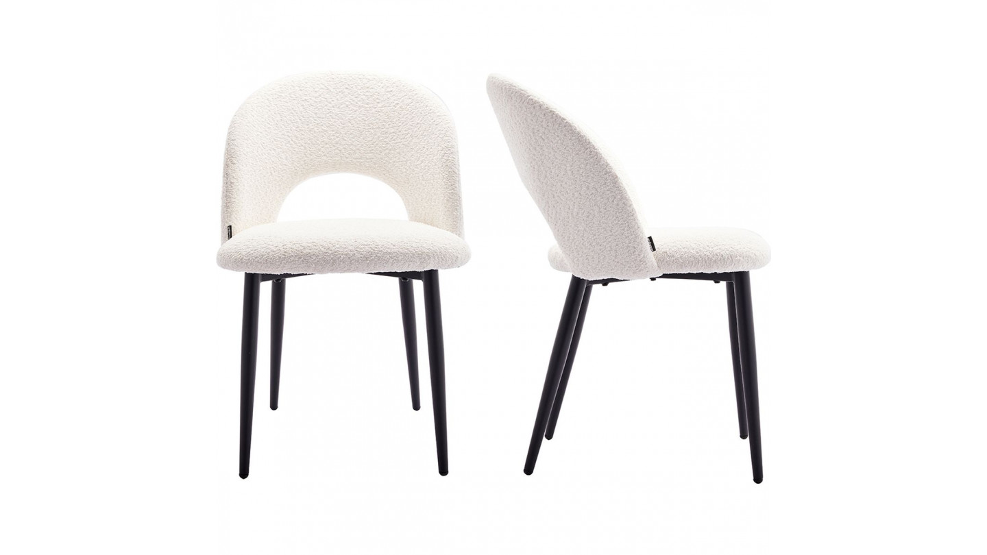 Lot de 2 chaises en tissu bouclette beige, piètement noir - Moss