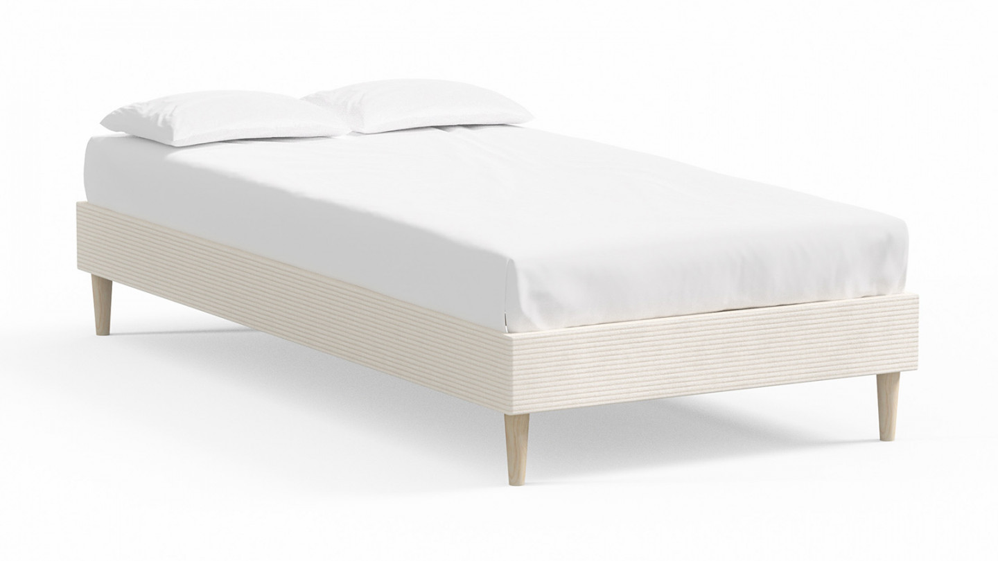 Lit adulte 90x190 en velours côtelé beige - Dina