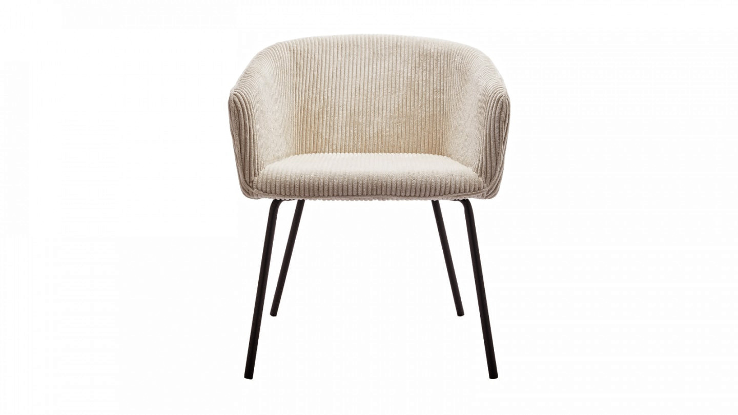 Lot de 2 fauteuils en velours côtelé beige, piètement noir - Swann