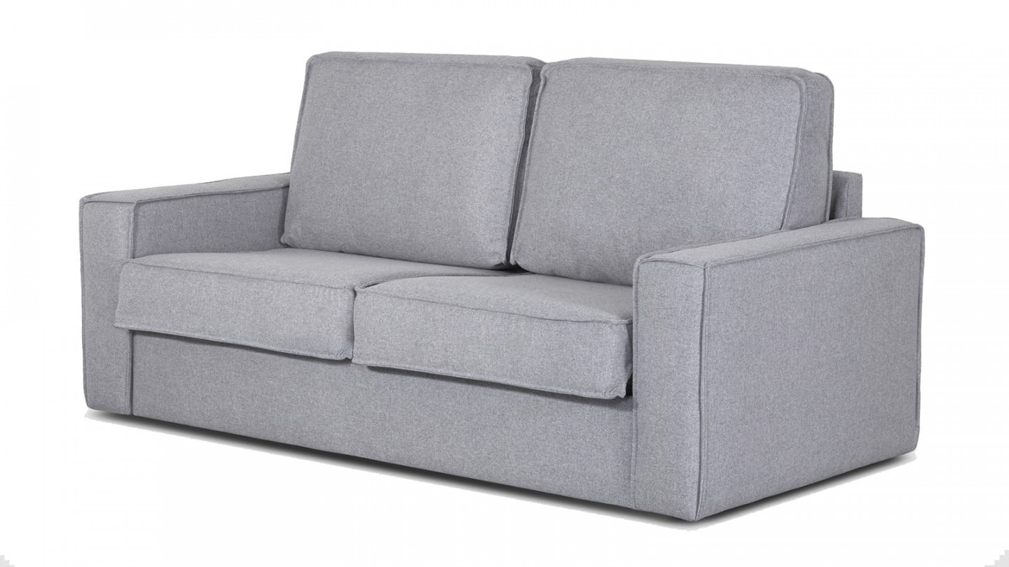  Canapé convertible 3 places en tissu gris chiné - Ouverture express - Couchage quotidien - Matelas HD 140 x 190 - Mattia