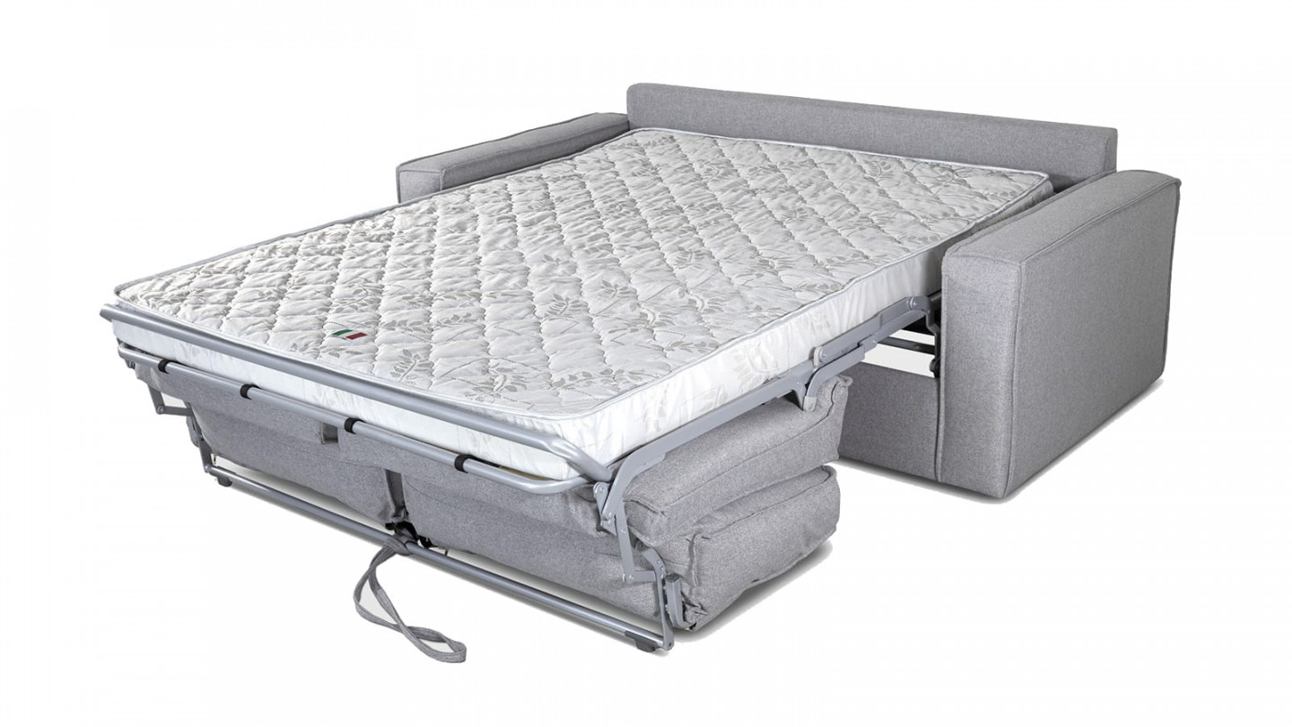  Canapé convertible 3 places en tissu gris chiné - Ouverture express - Couchage quotidien - Matelas HD 140 x 190 - Mattia