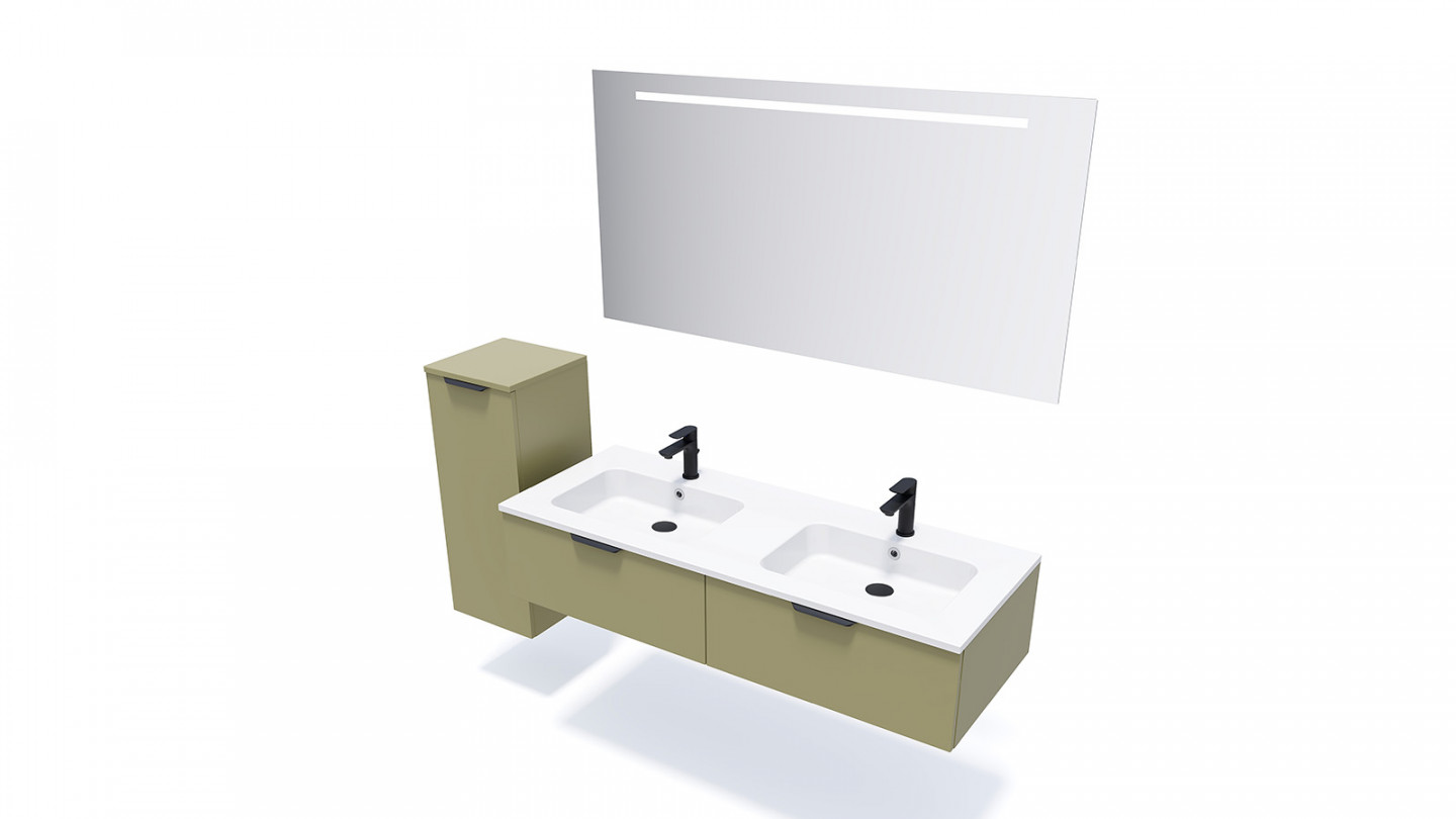 Meuble de salle de bains 140 cm Olive - 2 tiroirs - double vasque + miroir - Loft