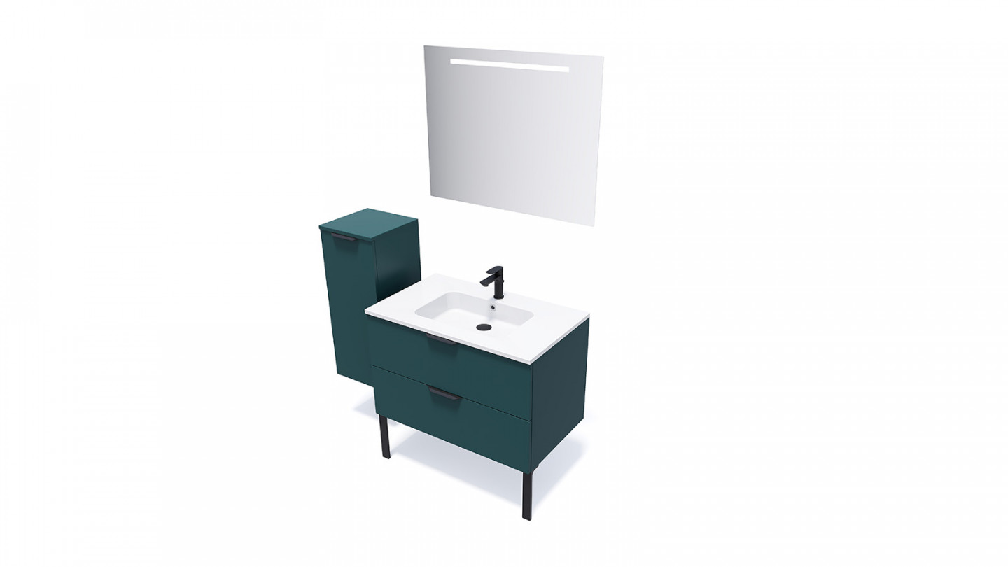 Meuble de salle de bains 90 cm Tropical - 2 tiroirs - simple vasque - Loft