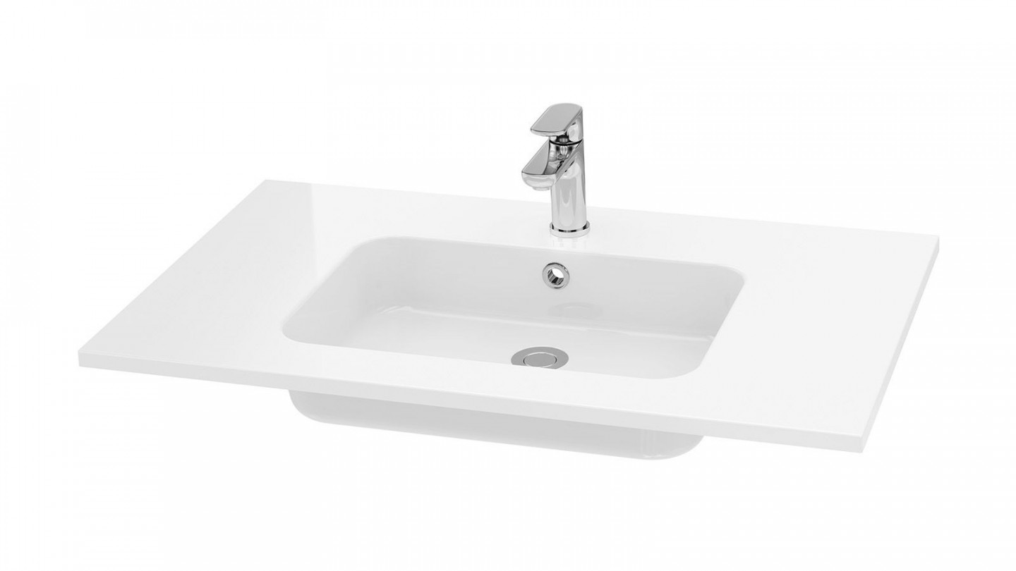 Meuble de salle de bains 90 cm Chêne clair - 1 tiroir - simple vasque + miroir + demi-colonne ouverture à droite - Loft