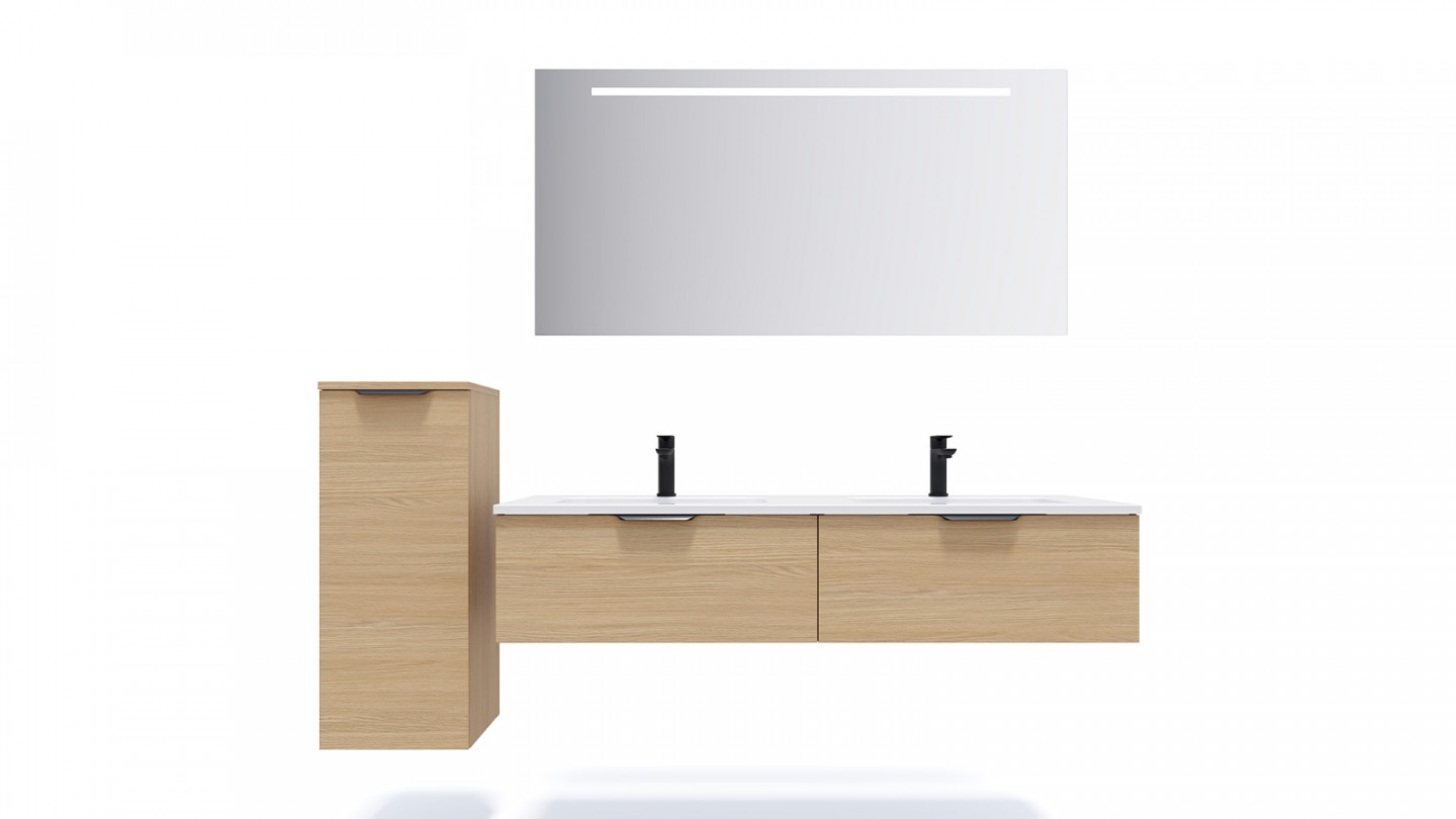Meuble double vasque 120cm avec plan bois SORRENTO Noir+vasque+rob