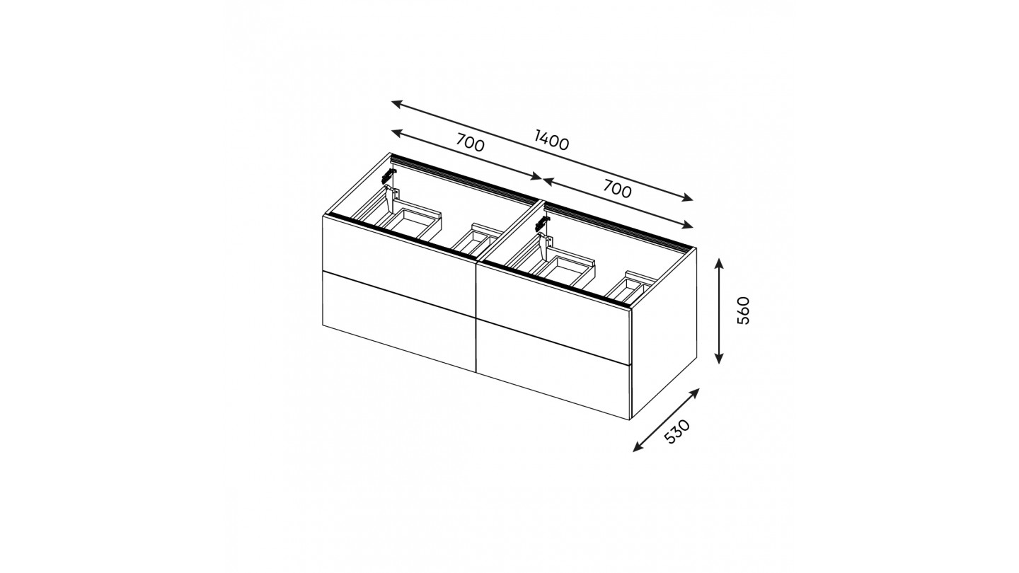 Meuble de salle de bains 140 cm Chêne clair - 4 tiroirs - 2 vasques carrées + miroir - Loft