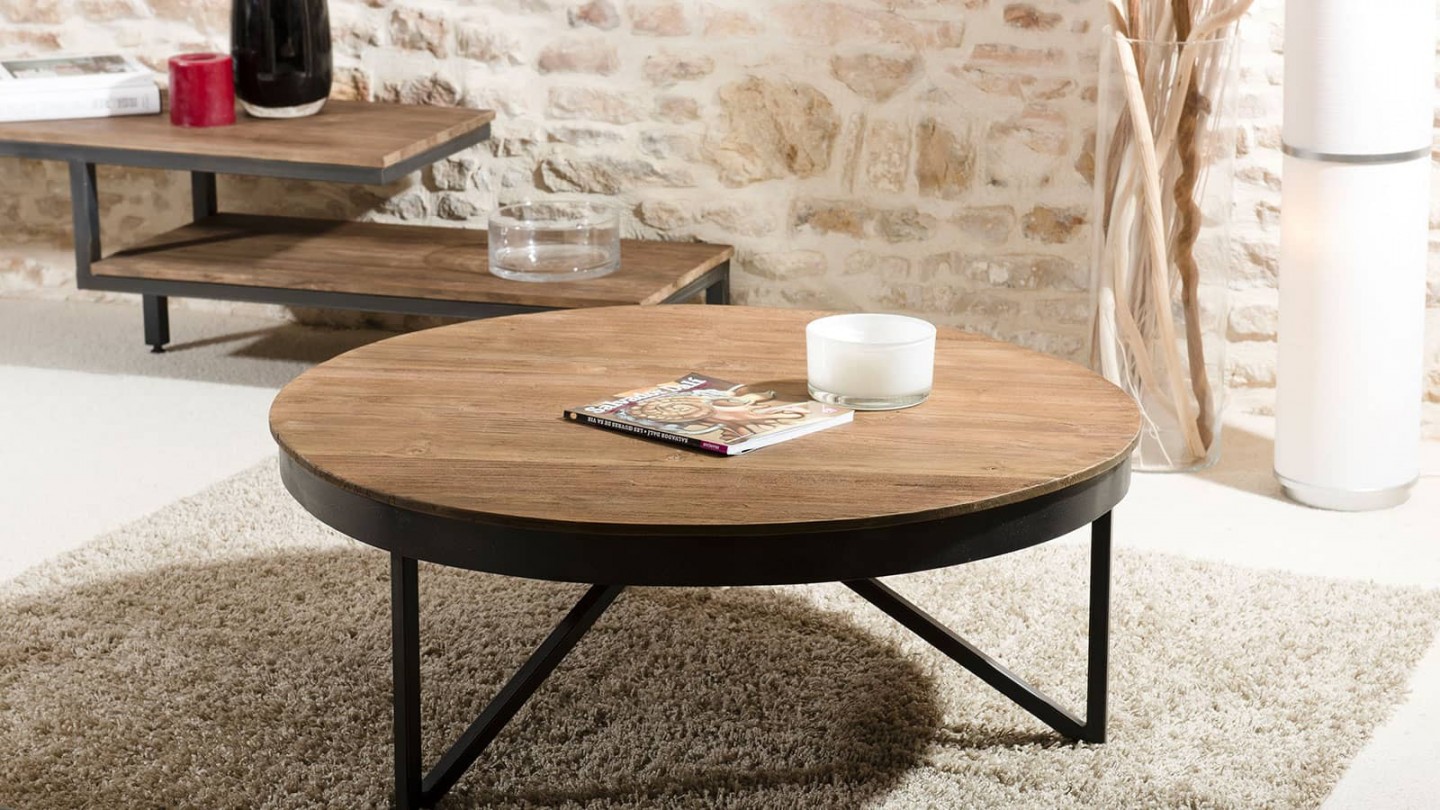 Gøran - Table basse ronde 90 x 90 cm bois et métal