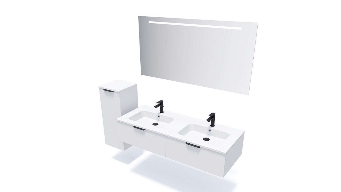 Meuble de salle de bains 140 cm Opale blanc - 2 tiroirs - double vasque - Loft
