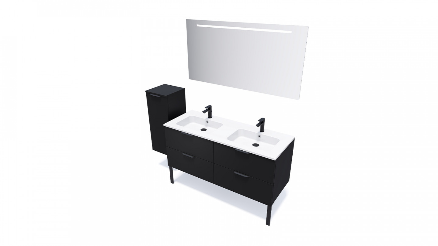 Meuble de salle de bain suspendu double vasque intégrée 140cm 4 tiroirs Noir - Loft