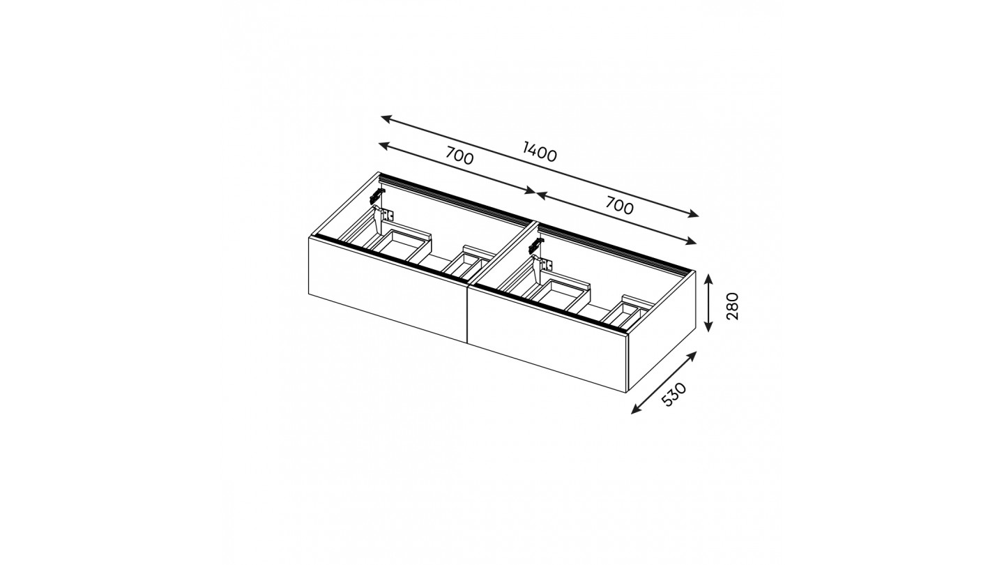 Meuble de salle de bains 140 cm Béton taloché - 2 tiroirs - 2 vasques carrées + miroir + demi-colonne ouverture à gauche - Loft