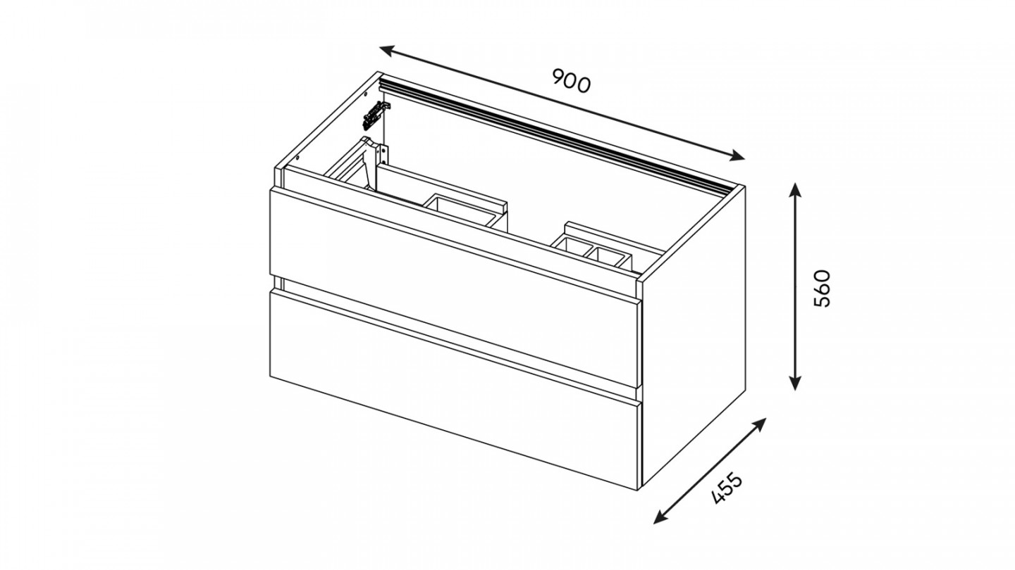 Meuble de salle de bain suspendu vasque intégrée 90cm 2 tiroirs Bleu - Rivage