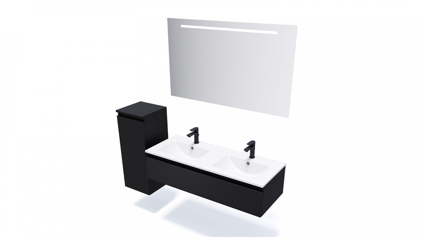 Meuble de salle de bain suspendu double vasque intégrée 120cm 1 tiroir Noir - Rivage