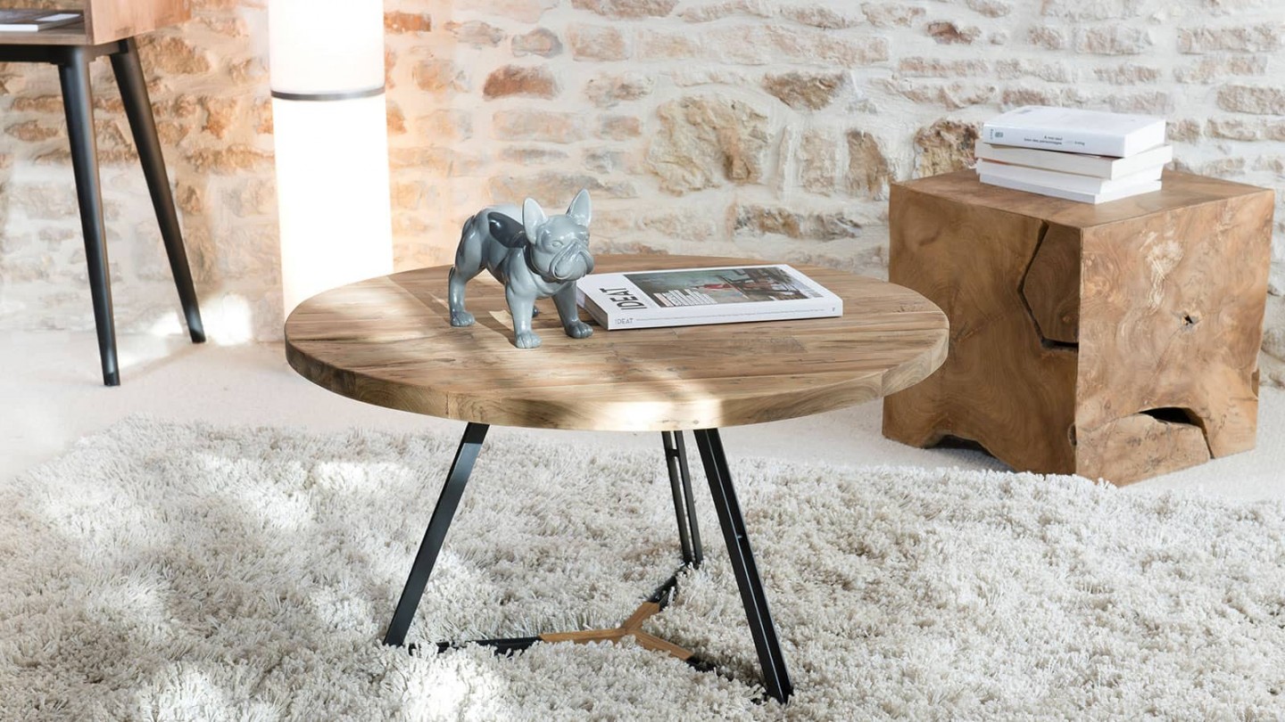 Gøran - Table basse ronde pieds noirs 75 x 75 cm