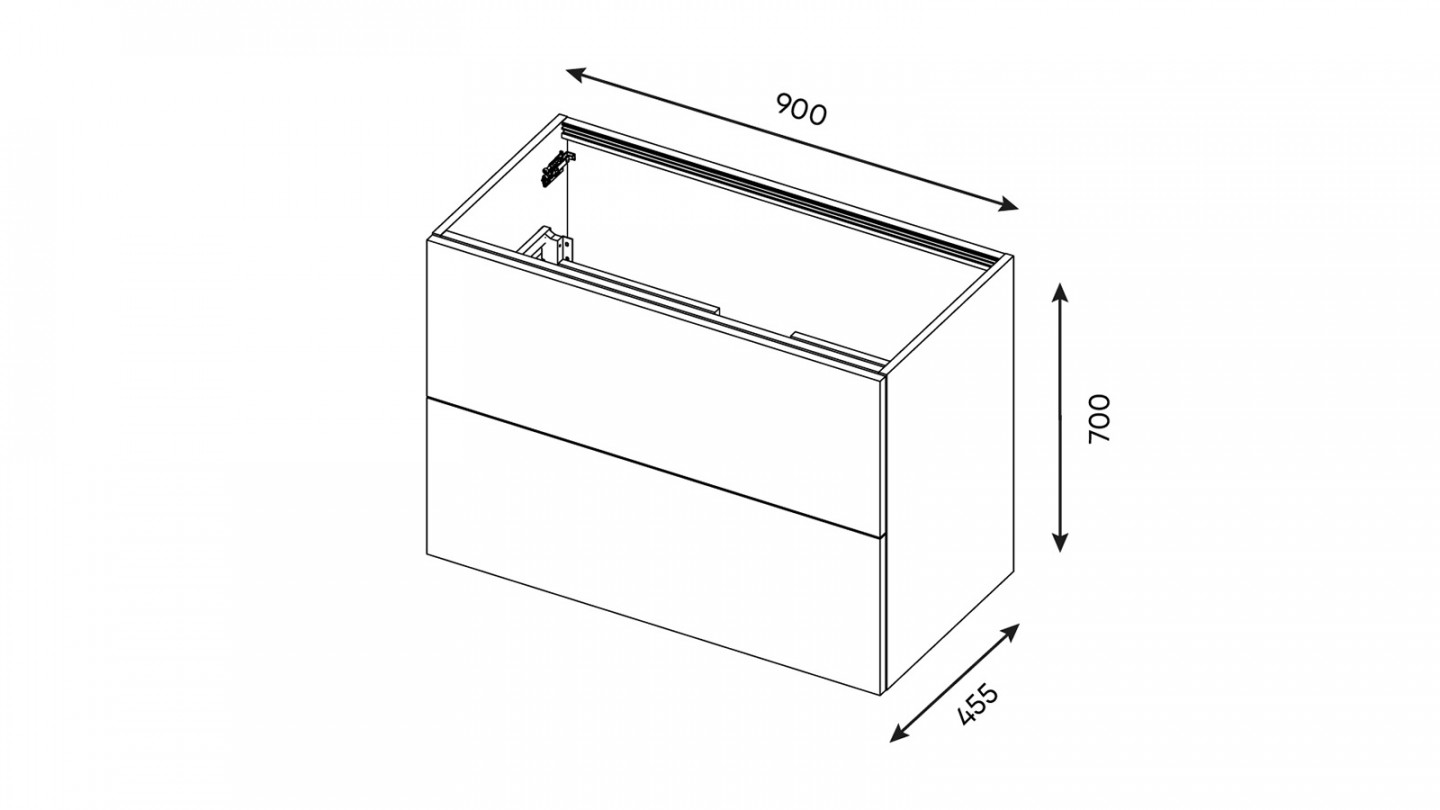 Meuble de salle de bain suspendu avec pieds vasque intégrée 90cm 2 tiroirs Abricot + miroir - Chango