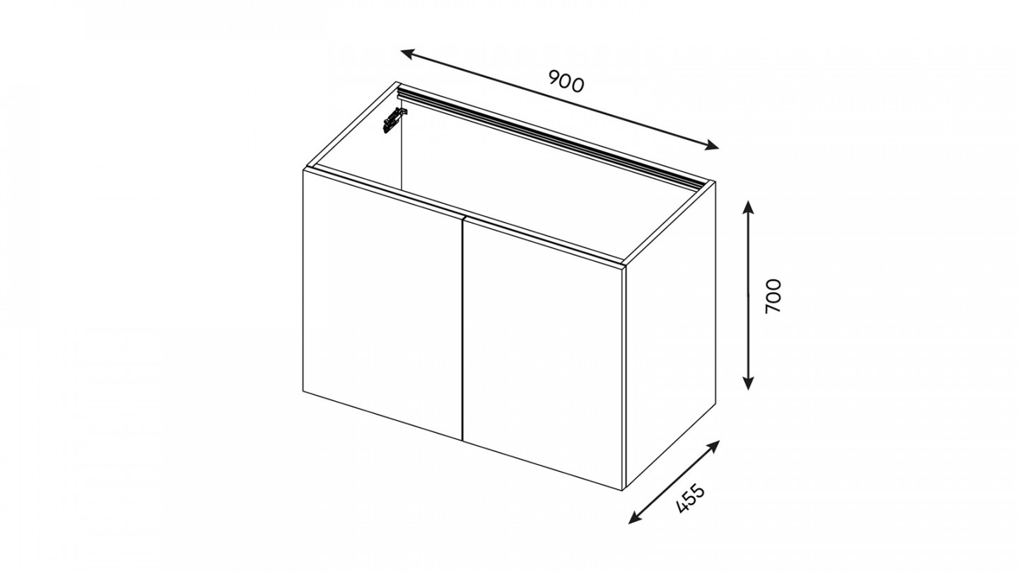 Meuble de salle de bain suspendu avec pieds vasque intégrée 90cm 2 portes Abricot + miroir - Chango