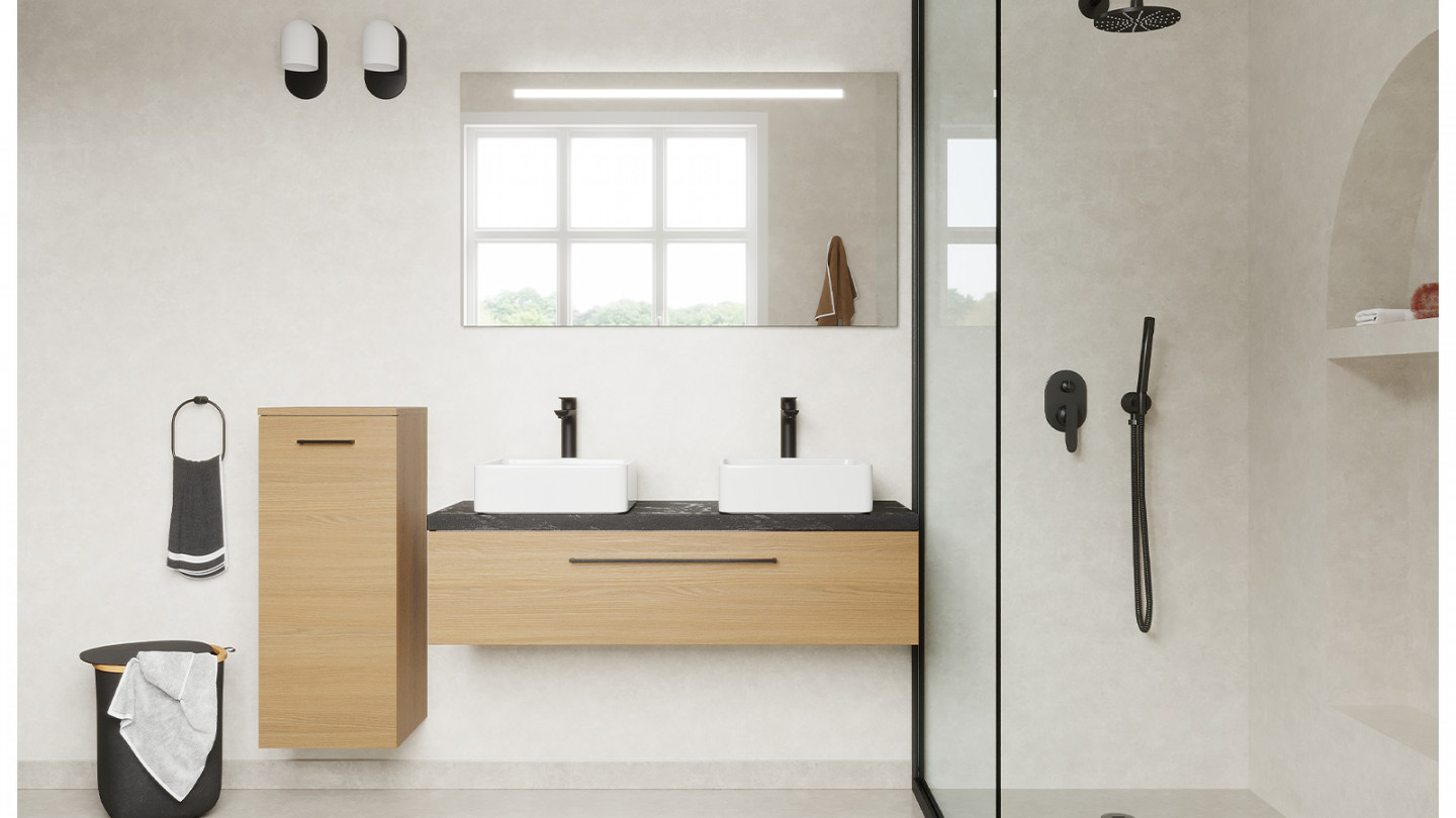 Meuble de salle de bain suspendu 2 vasques à poser 120cm 1 tiroir Chêne clair - Osmose