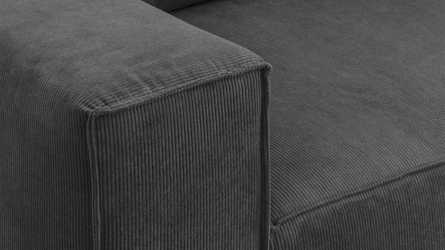 Canapé d'angle convertible réversible 4 places avec coffre de rangement en velours fines côtes gris anthracite - Livia New