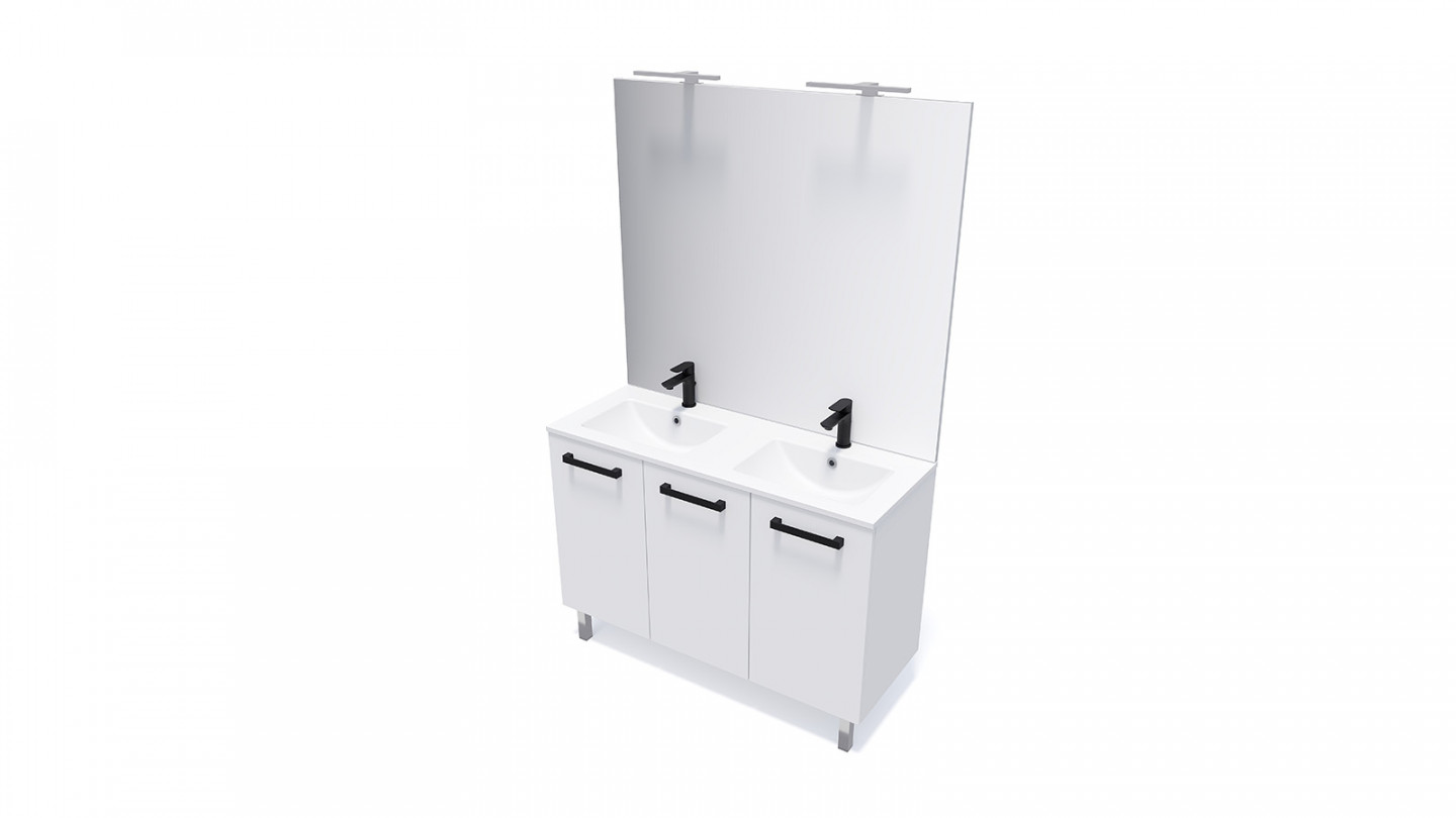 Meuble de salle de bain suspendu avec pieds double vasque intégrée 120cm 3 portes Blanc - Chango