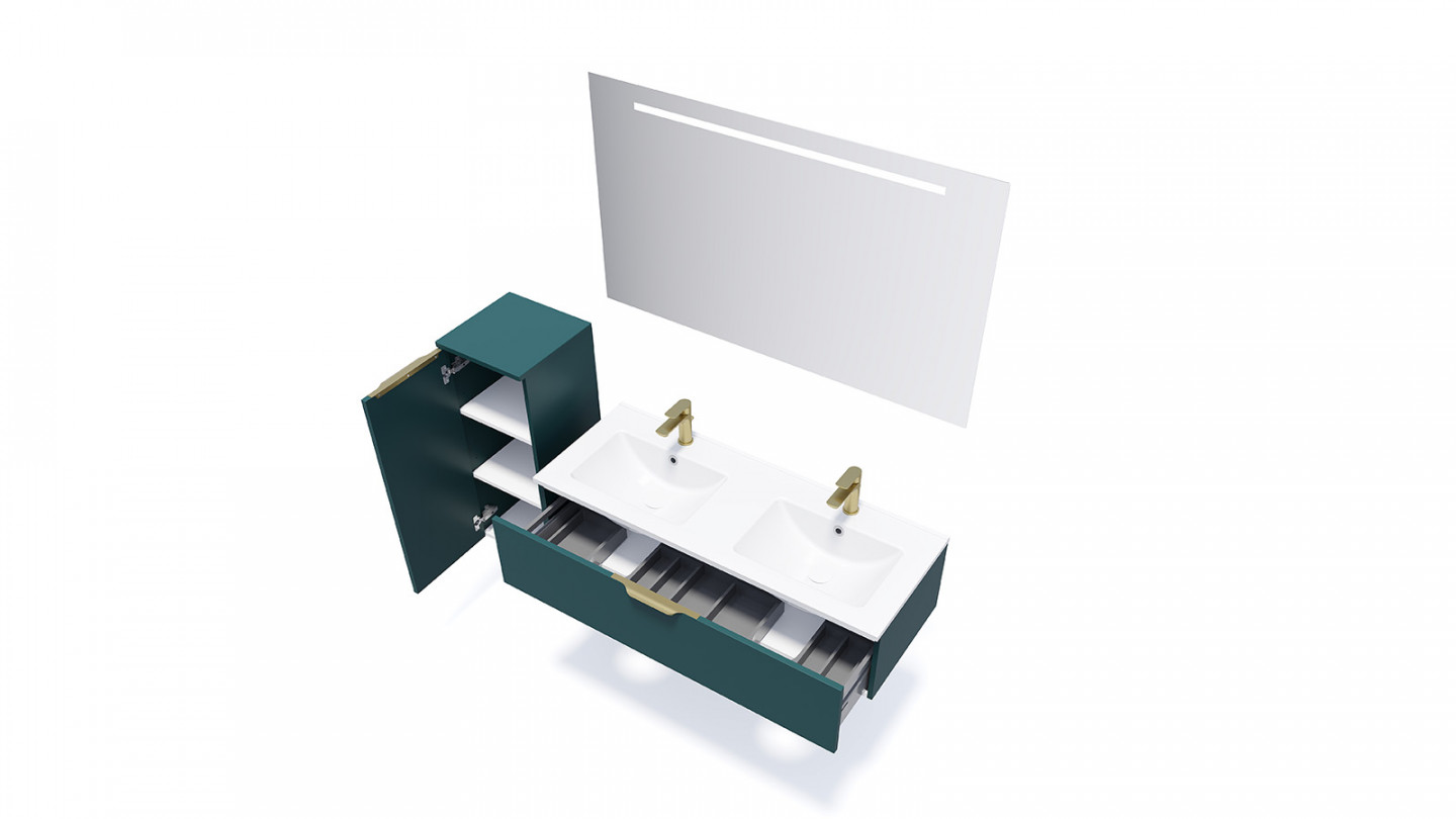 Meuble de salle de bain suspendu double vasque intégrée 120cm 1 tiroir Bleu - Swing